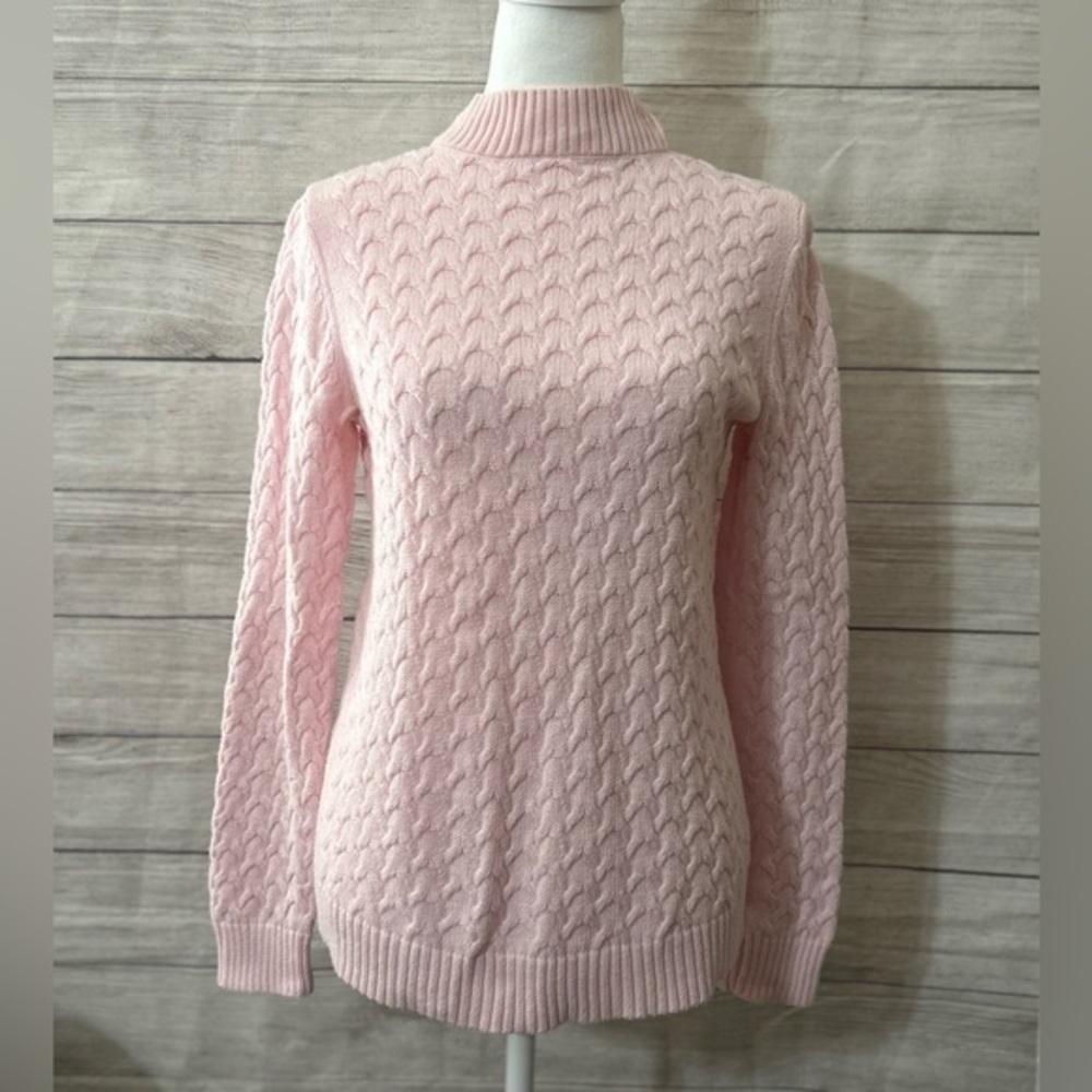 Studio Works Pink Cable Knit Turtleneck Sweater